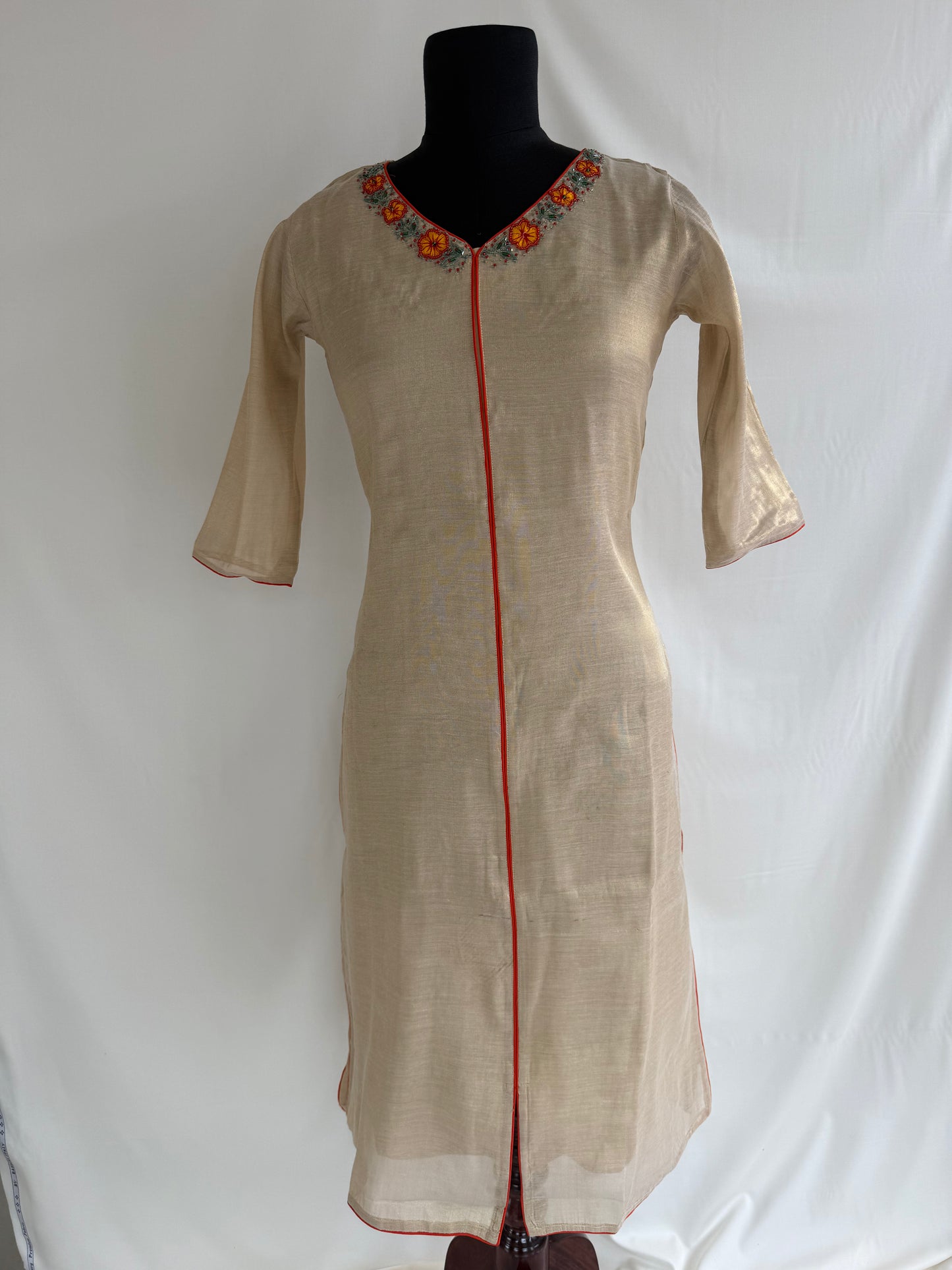 KASAVU ORANGE FLORAL KURTI-6140