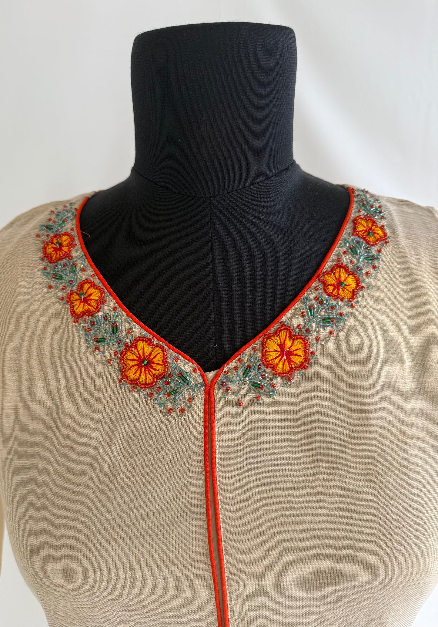 KASAVU ORANGE FLORAL KURTI-6140