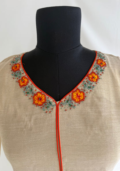 KASAVU ORANGE FLORAL KURTI-6140
