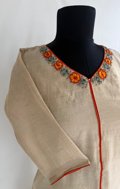 KASAVU ORANGE FLORAL KURTI-6140