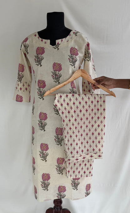 CREAM FLORAL PRINT COORDSET-0159