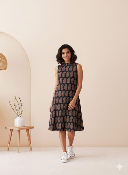 INDIE PRINT DRESS - BLACK-3029