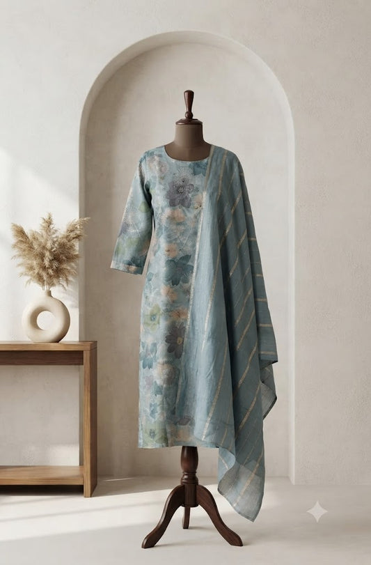 BLUE SILK ETHNIC SUIT-1025