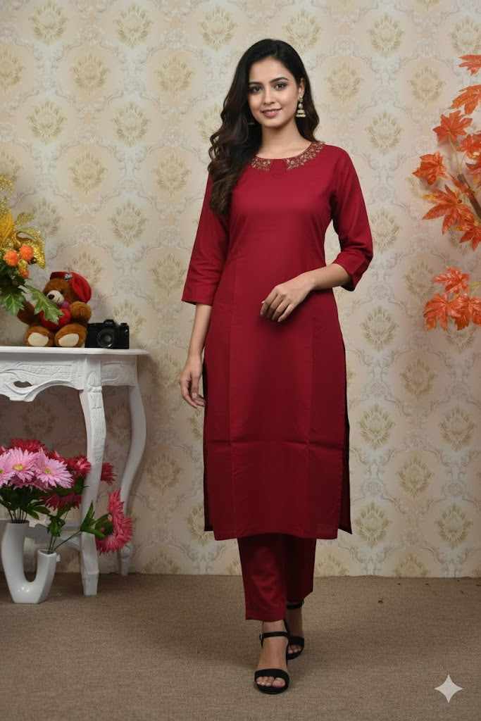 RED SILK HW CO-ORD SET-0032