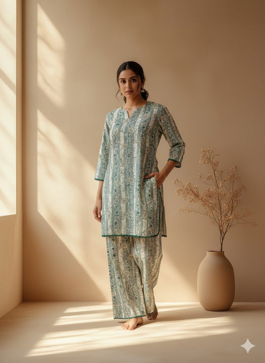 CREAM  PAISLEY COORD SET-0056