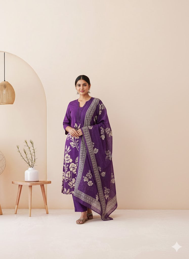 PURPLE GARDEN KURTI SET-1222