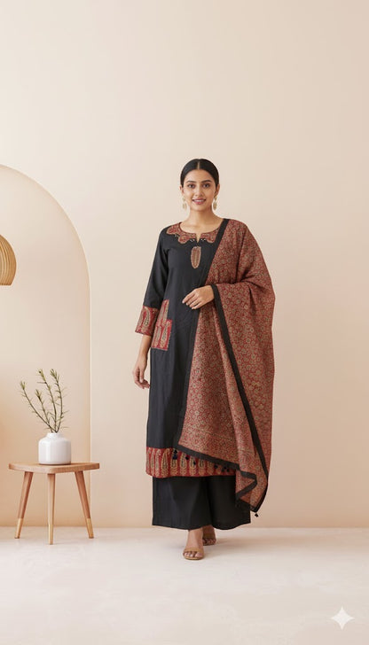 MIDNIGHT PAISLEY KURTI SET-1171