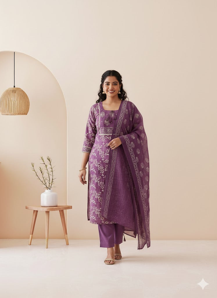 LAVENDER BLOOM KURTI SET - 1287