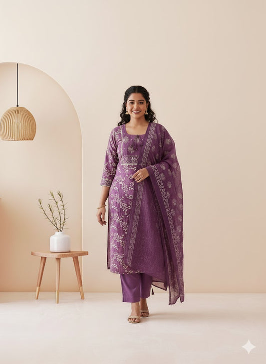 LAVENDER BLOOM KURTI SET - 1287