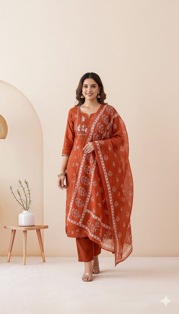 ORANGE TRIBAL KURTI SET-1285