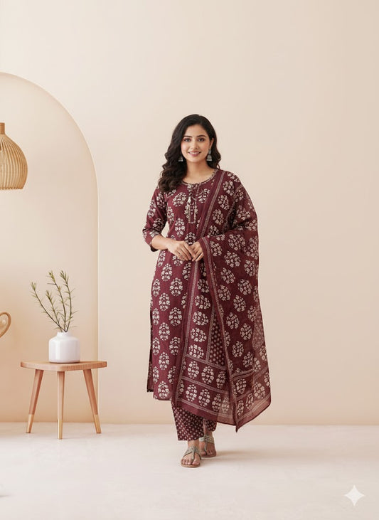 MAROON BLOSSOM KURTI SET-1284