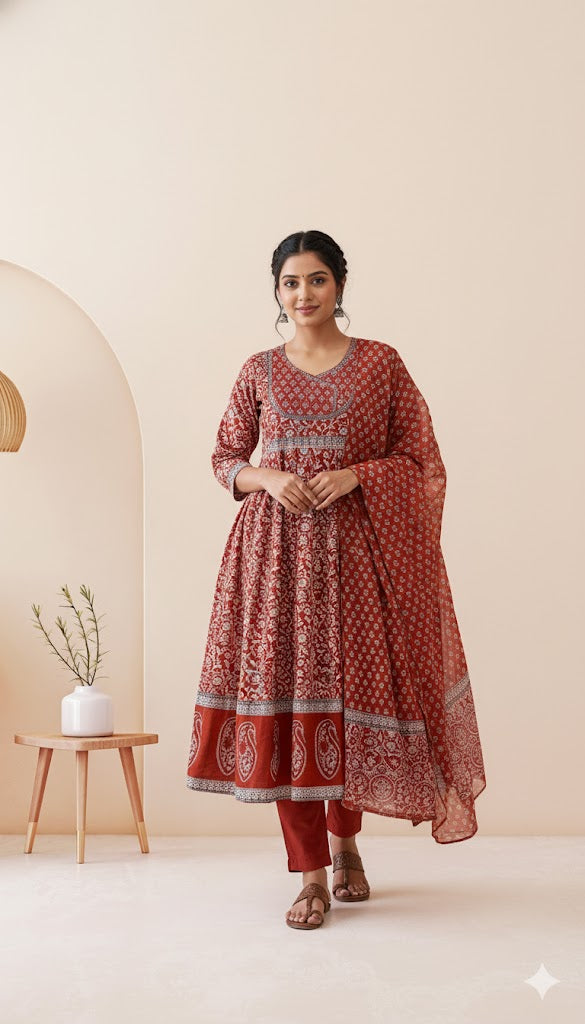 TERRACOTTA PRINT KURTI SET-2031