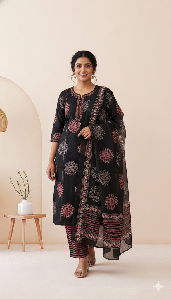 MIDNIGHT MANDALA KURTI SET-1288