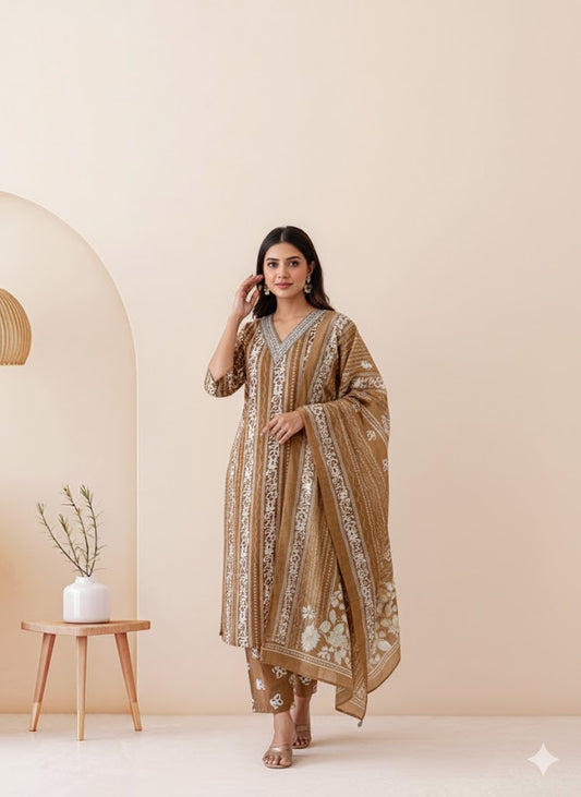 CASUAL COMFORT BROWN KURTI SET-1360