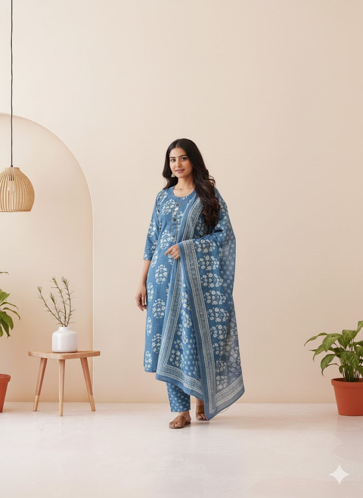 CASUAL COMFORT BLUE KURTI SET-1361
