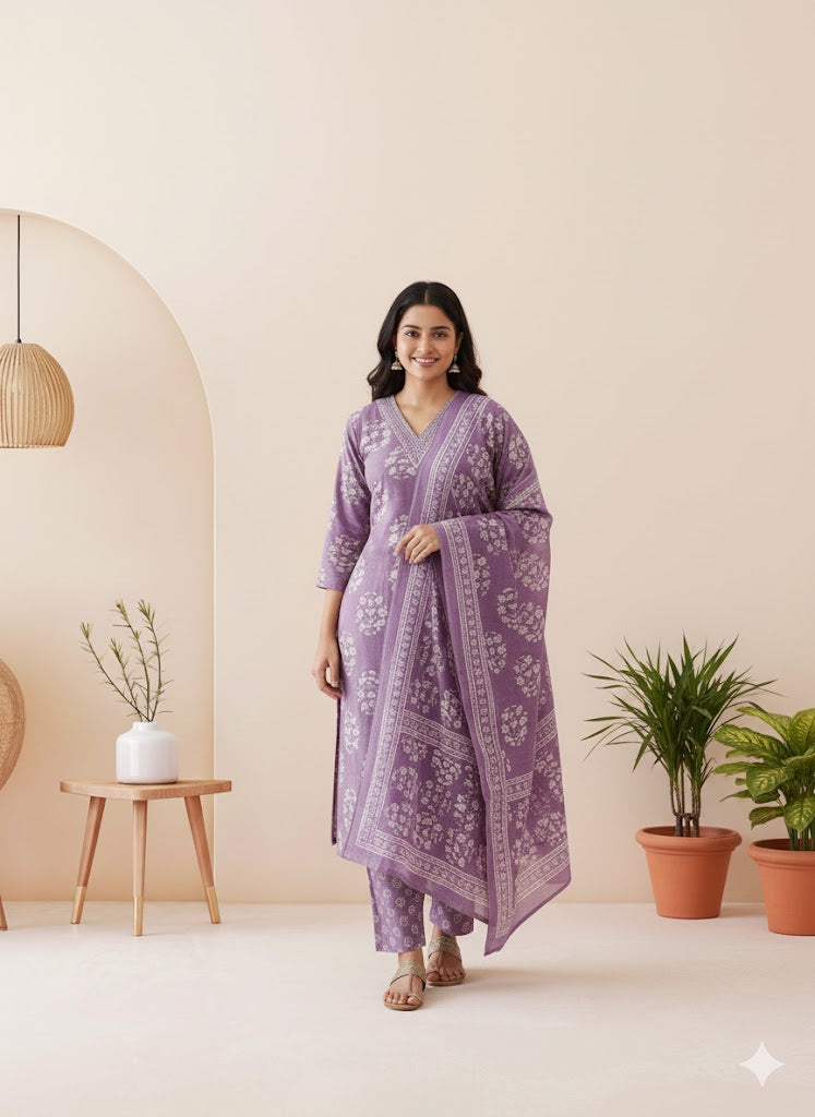 CASUAL COMFORT LAVENDER KURTI SET-1364