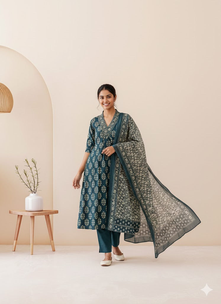 INDIGO BLOOM KURTI SUIT-2038