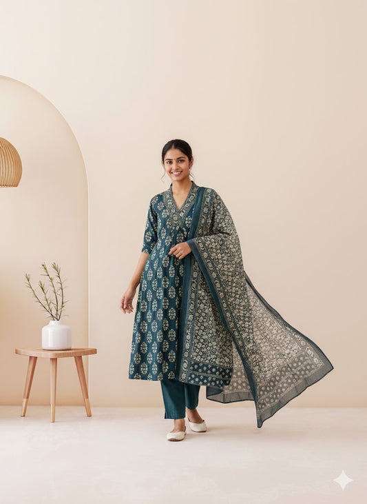 INDIGO BLOOM KURTI SUIT-2038