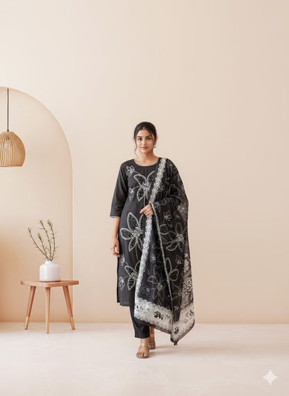 BLACK BLOOM KURTI SET-1329