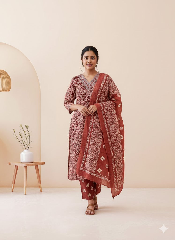 CASUAL COMFORT RUST KURTI SET-1412