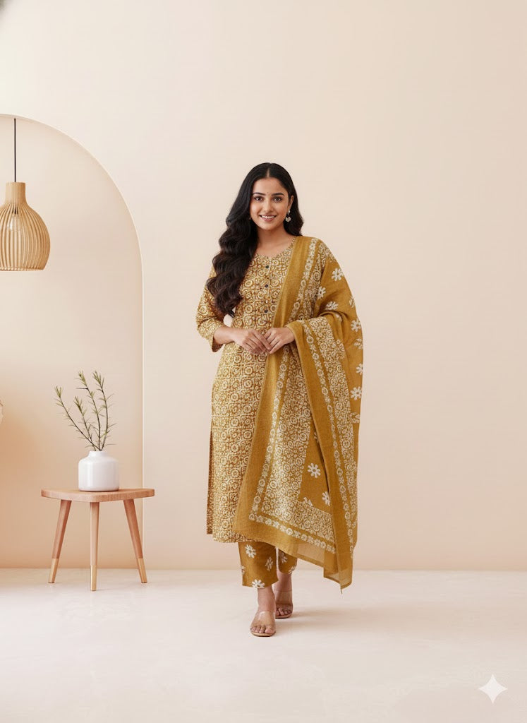 CASUAL COMFORT YELLOW KURTI SET-1413