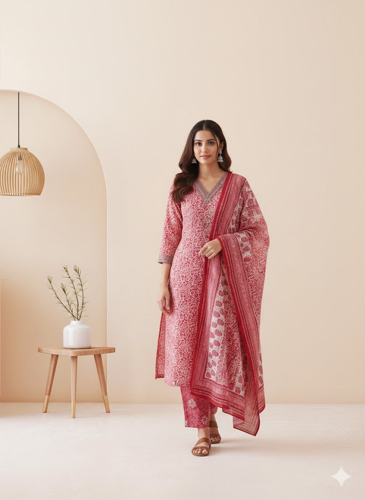 CASUAL COMFORT RED KURTI SET-1412