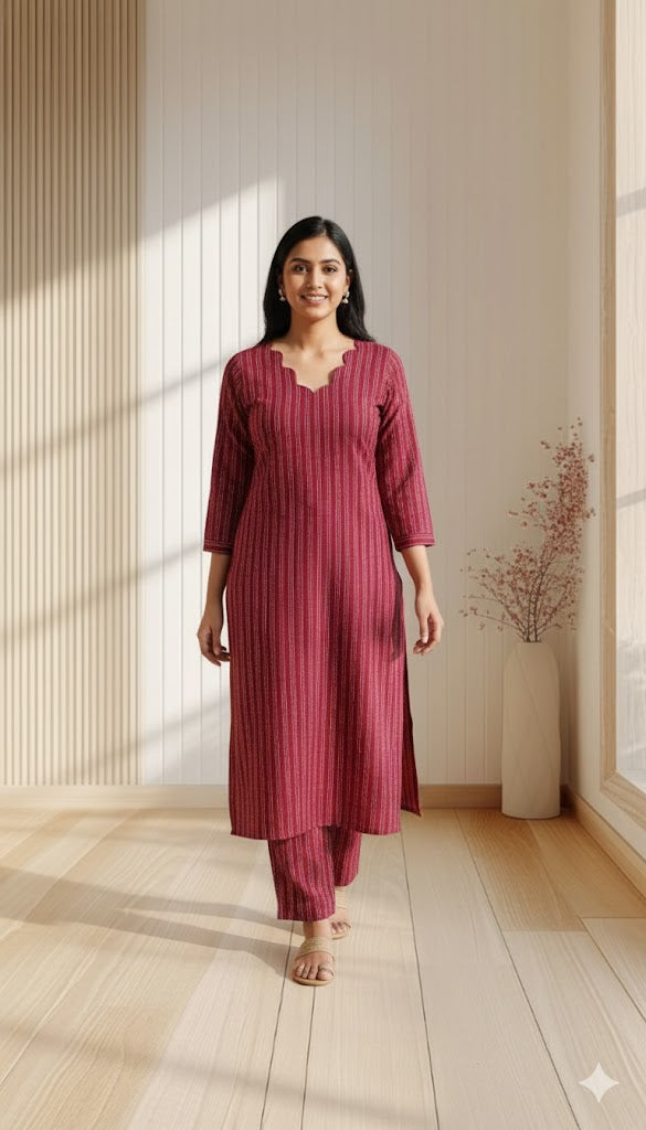 CLASSIC MAROON STRIPES COORD SET-0050