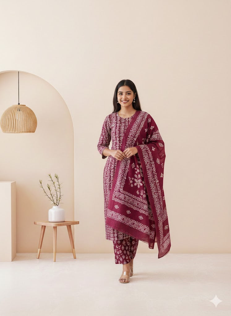 CASUAL COMFORT WINE KURTI SET-1413