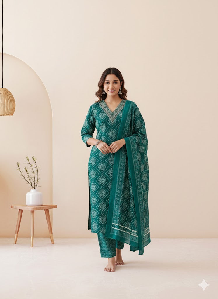 CASUAL COMFORT GREEN  KURTI SET-1412