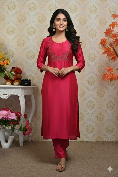 PINK SILK HW CO-ORD SET-0032