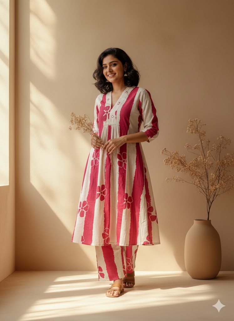 BLOOM STRIPE PINK COORD SET-0079