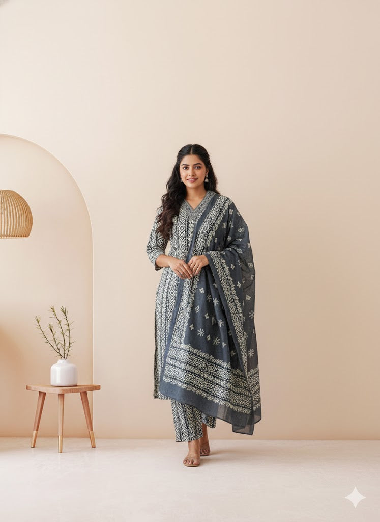 CASUAL COMFORT GREY KURTI SET-1412