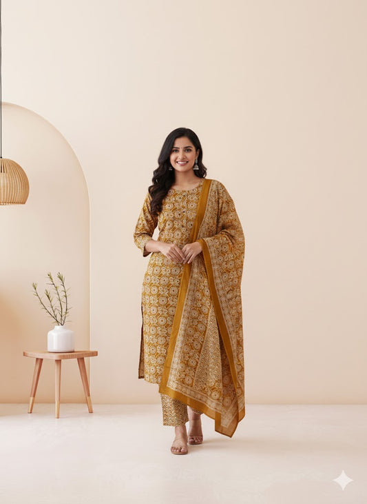 CASUAL COMFORT MUSTARD KURTI SET-1413