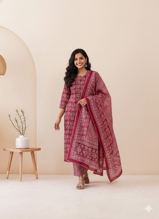 CASUAL COMFORT RED KURTI SET-1413