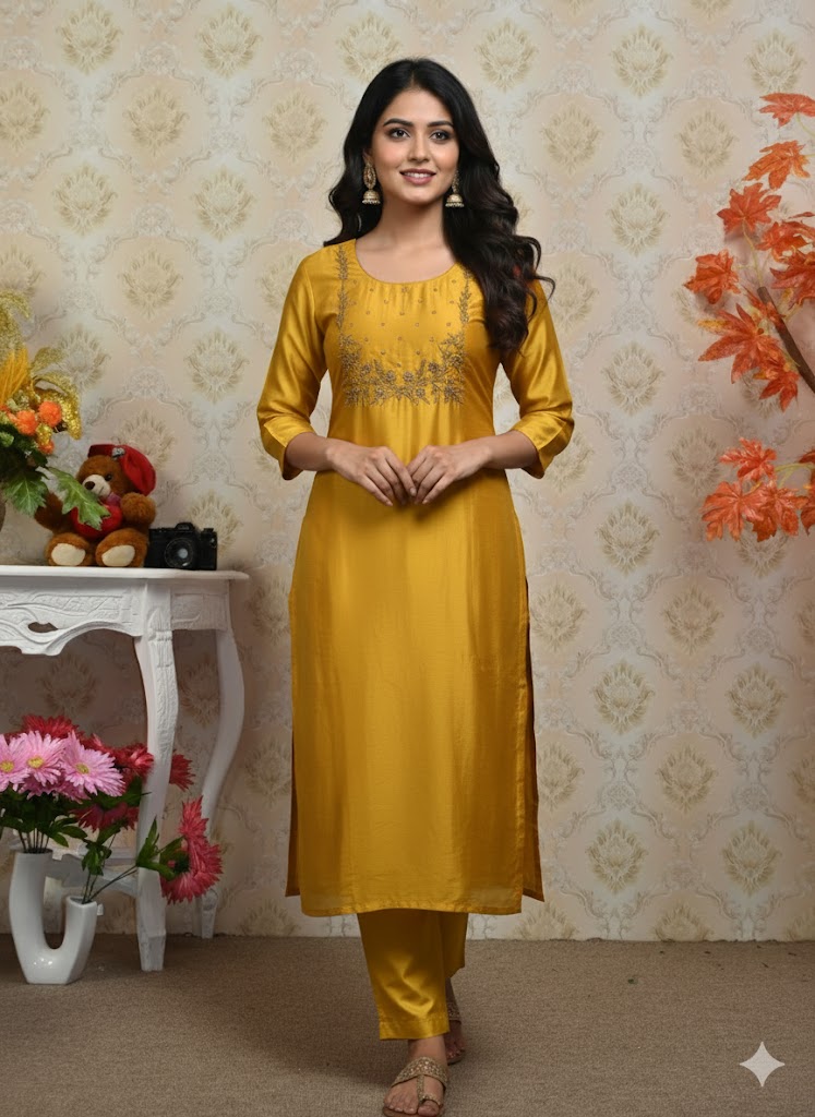 YELLOW SILK HW CO-ORD SET-0032