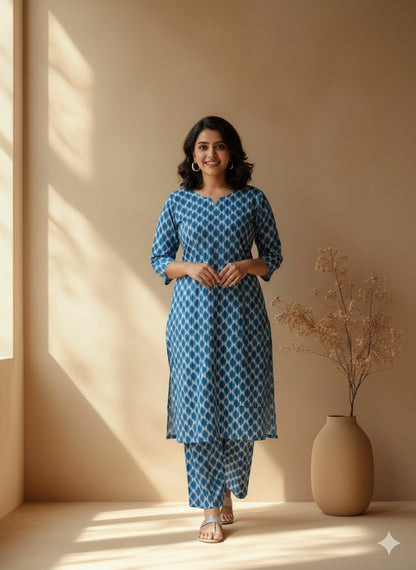 BLUE WEAVE COORD SET-0059