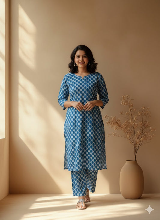 BLUE WEAVE COORD SET-0059