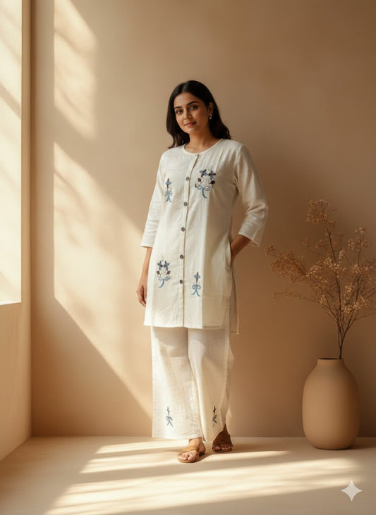 CREAM FLORA COORD SET-0071