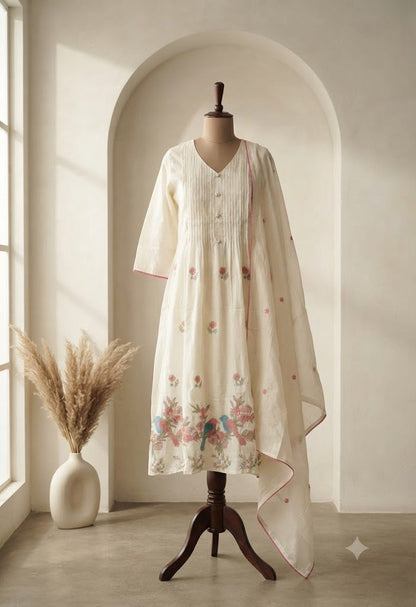 MULBLOOM CREAM SPRING KURTI SET-2102