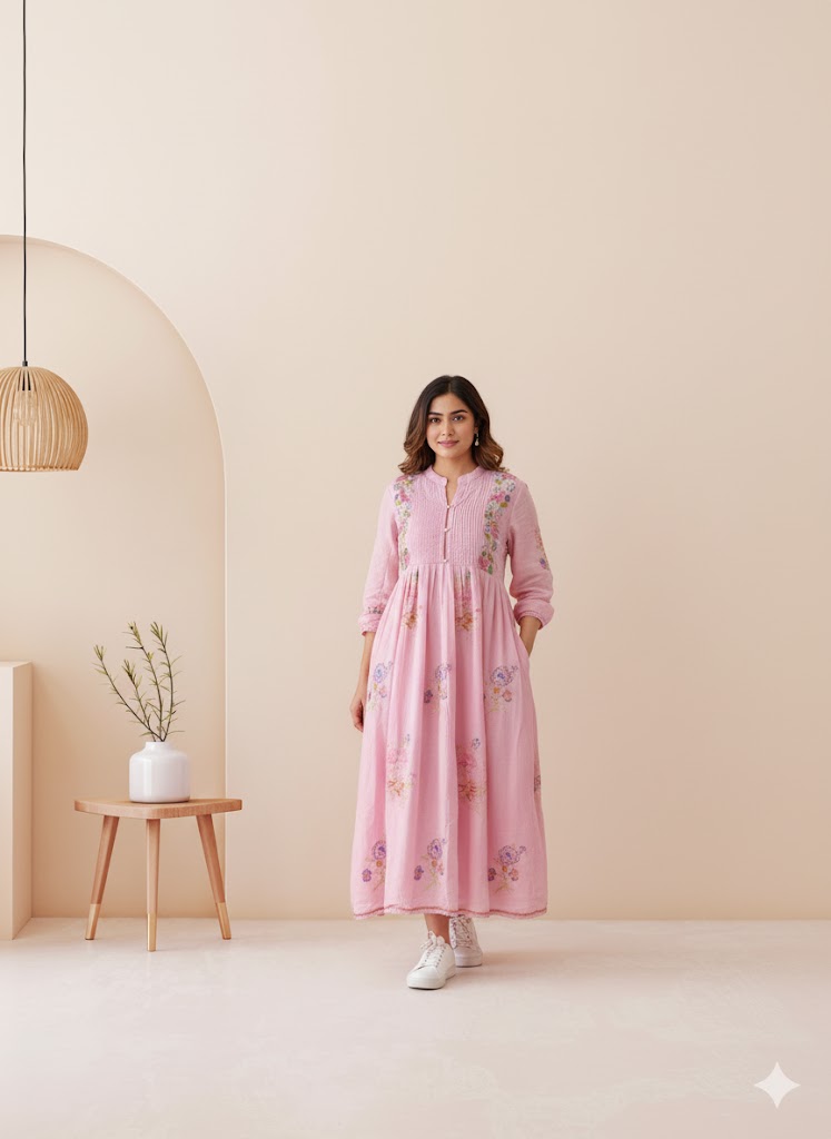 FLORAL RUFFLE PINK DRESS-3031