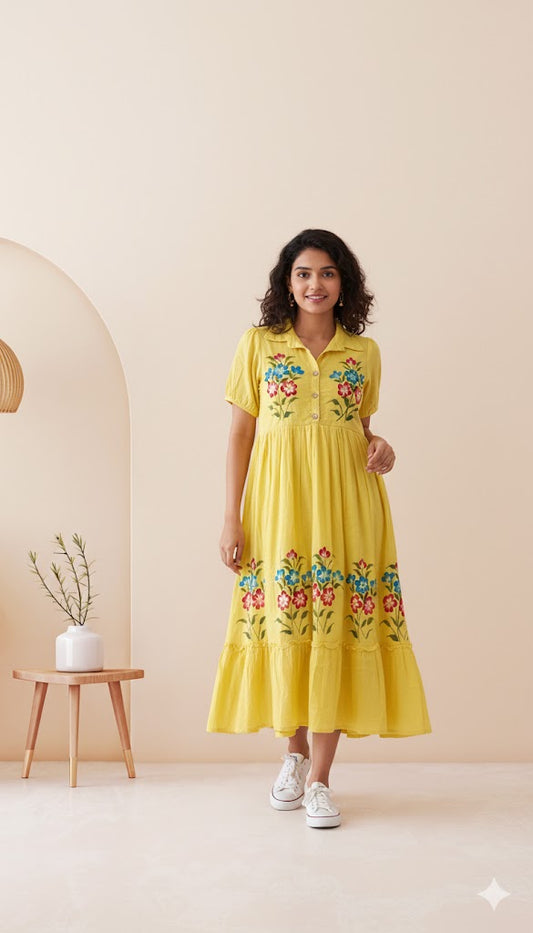 SUNSHINE FLORAL YELLOW DRESS-2071