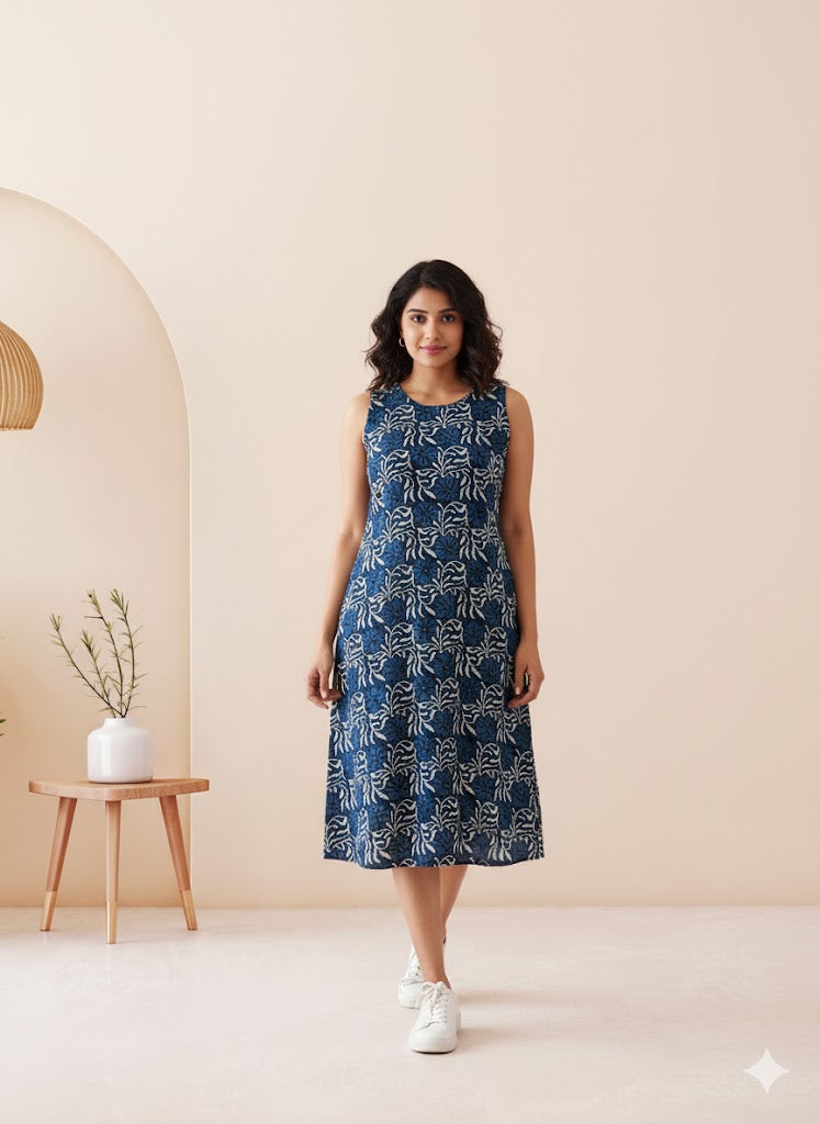 INDIE FLORAL BLUE  DRESS-3025