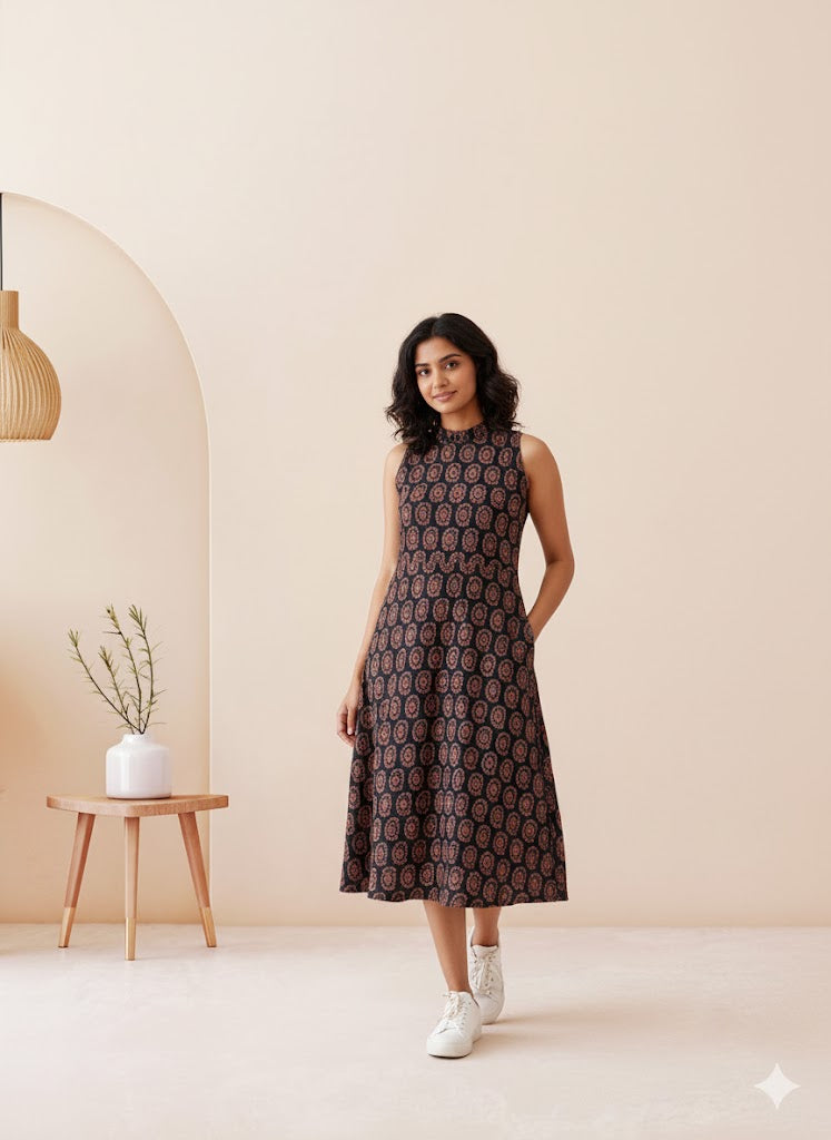 INDIE PAISLEY BLACK DRESS-3025