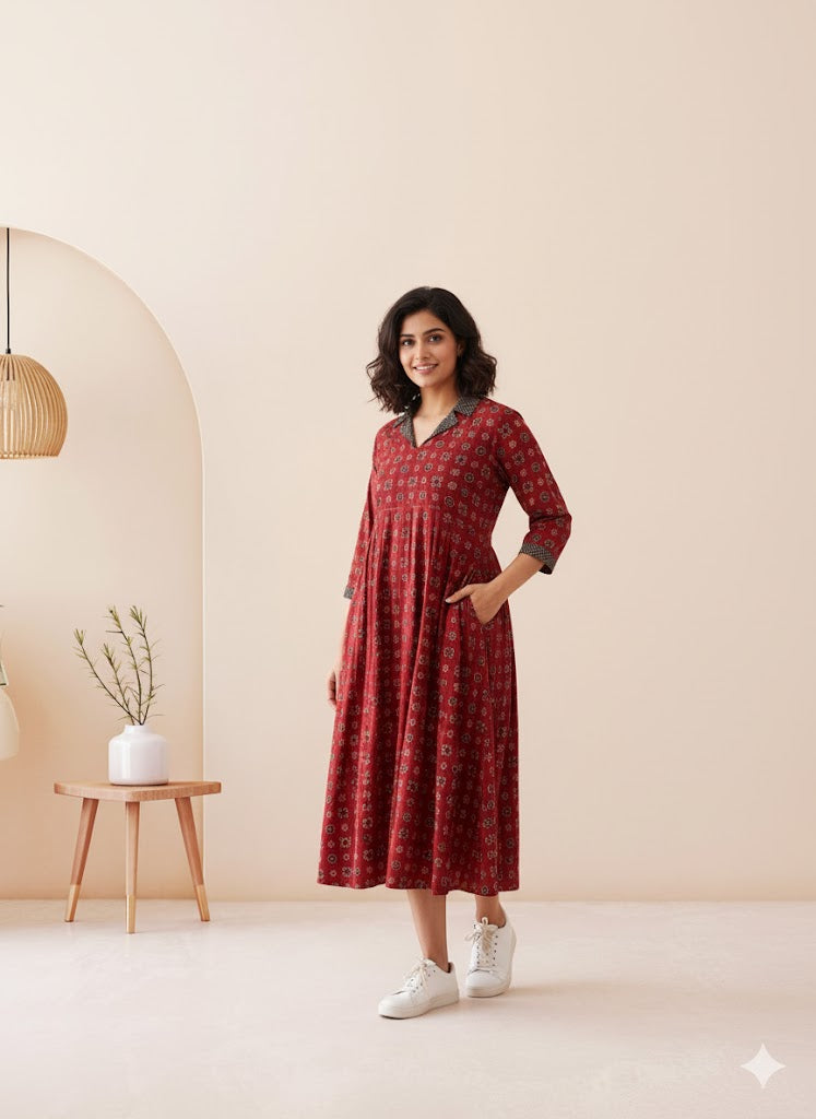 INDIE COLLAR MAROON DRESS-3025