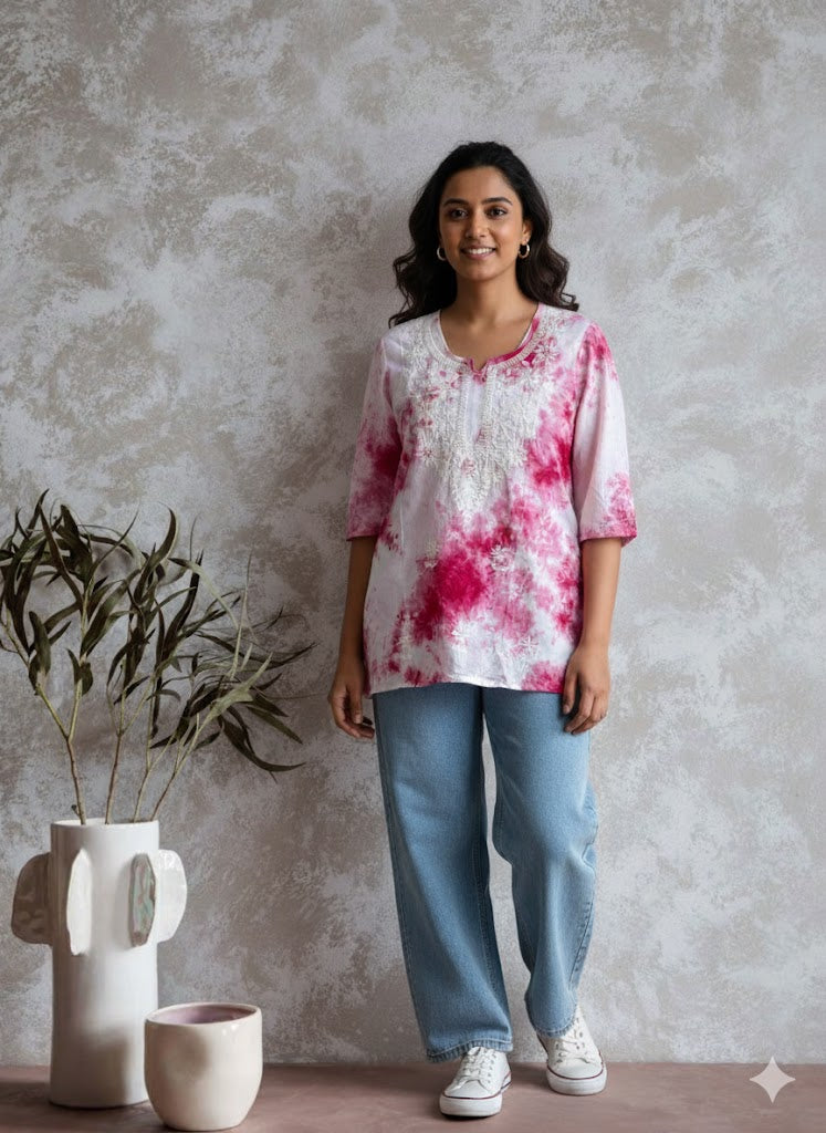 TIE & DYE PINK KURTI-5007