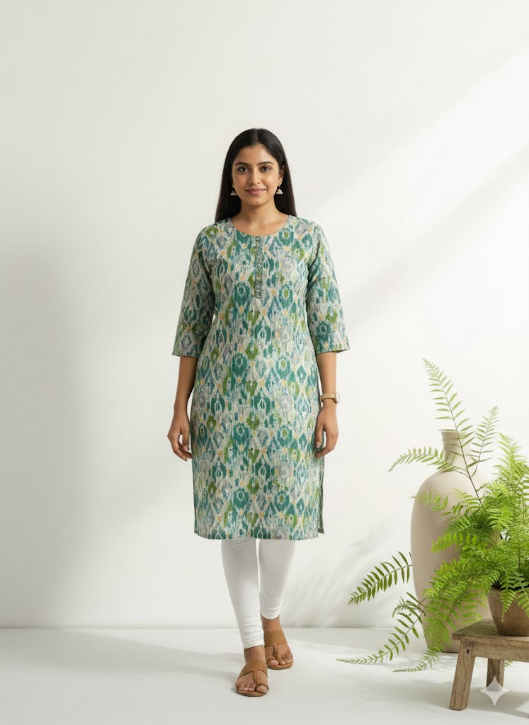 GREEN SPARKLE KURTI-6007
