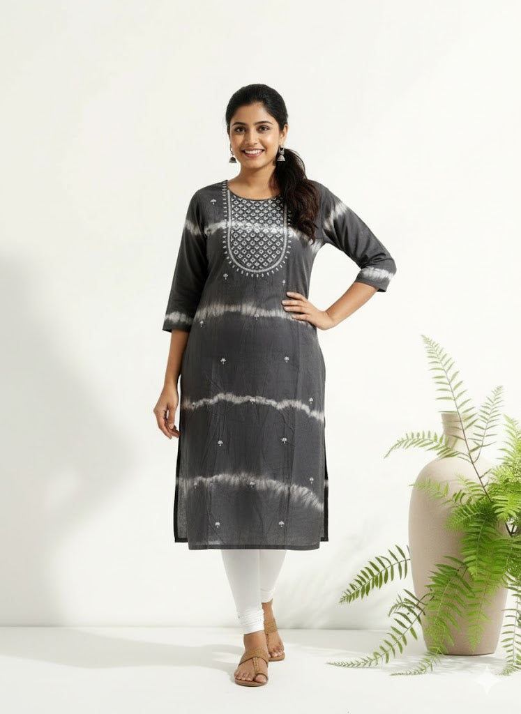 GREY SHIBORI KURTI-6005