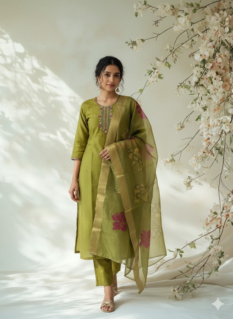 BLOOMING GREEN ETHNIC SUIT-1179