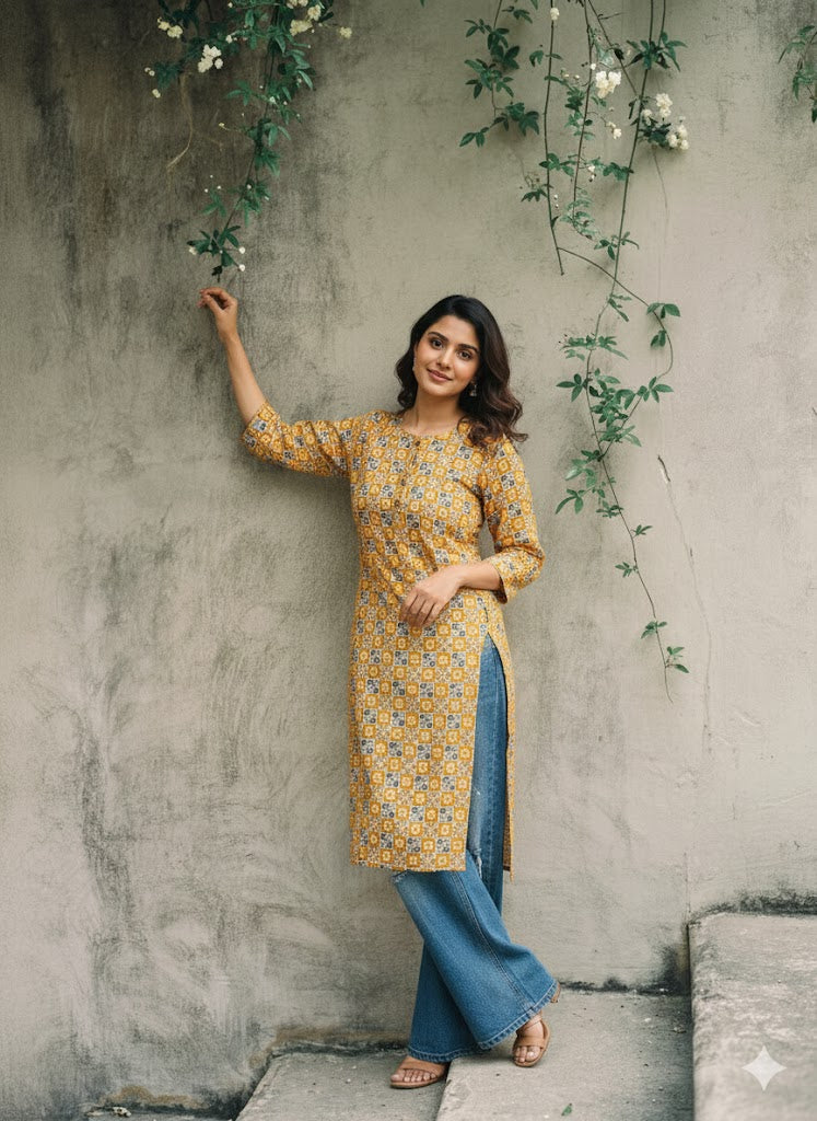 PIXEL YELLOW KURTI-6021