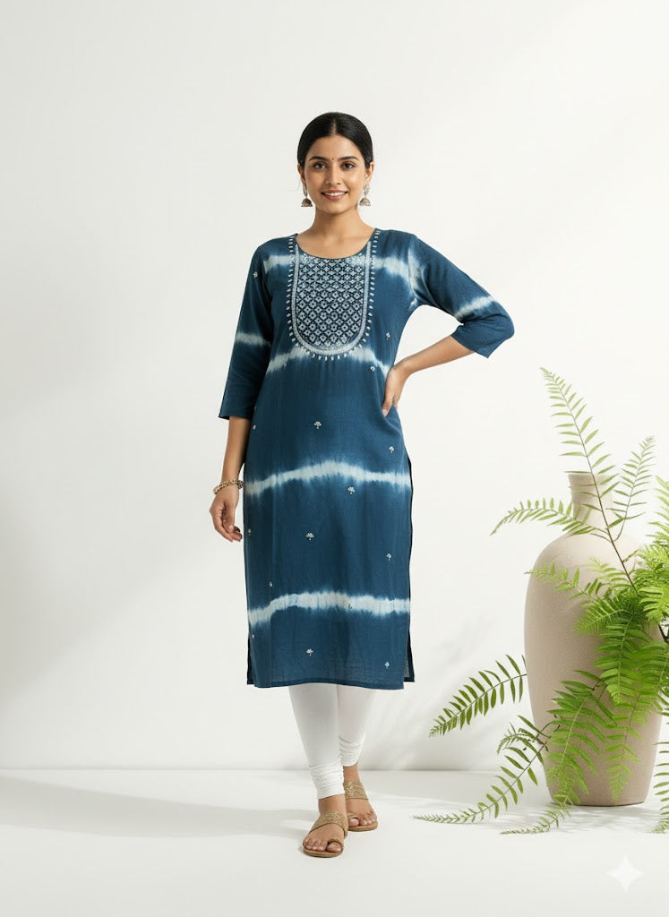 BLUE SHIBORI KURTI-6005